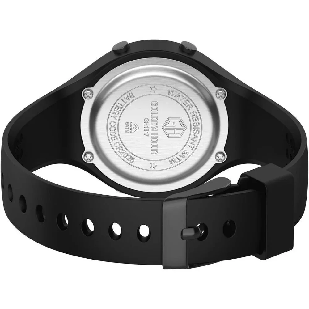 Unisex Black Silicone Digital Sports Water-Resistant Classic Alarm Stopwatch